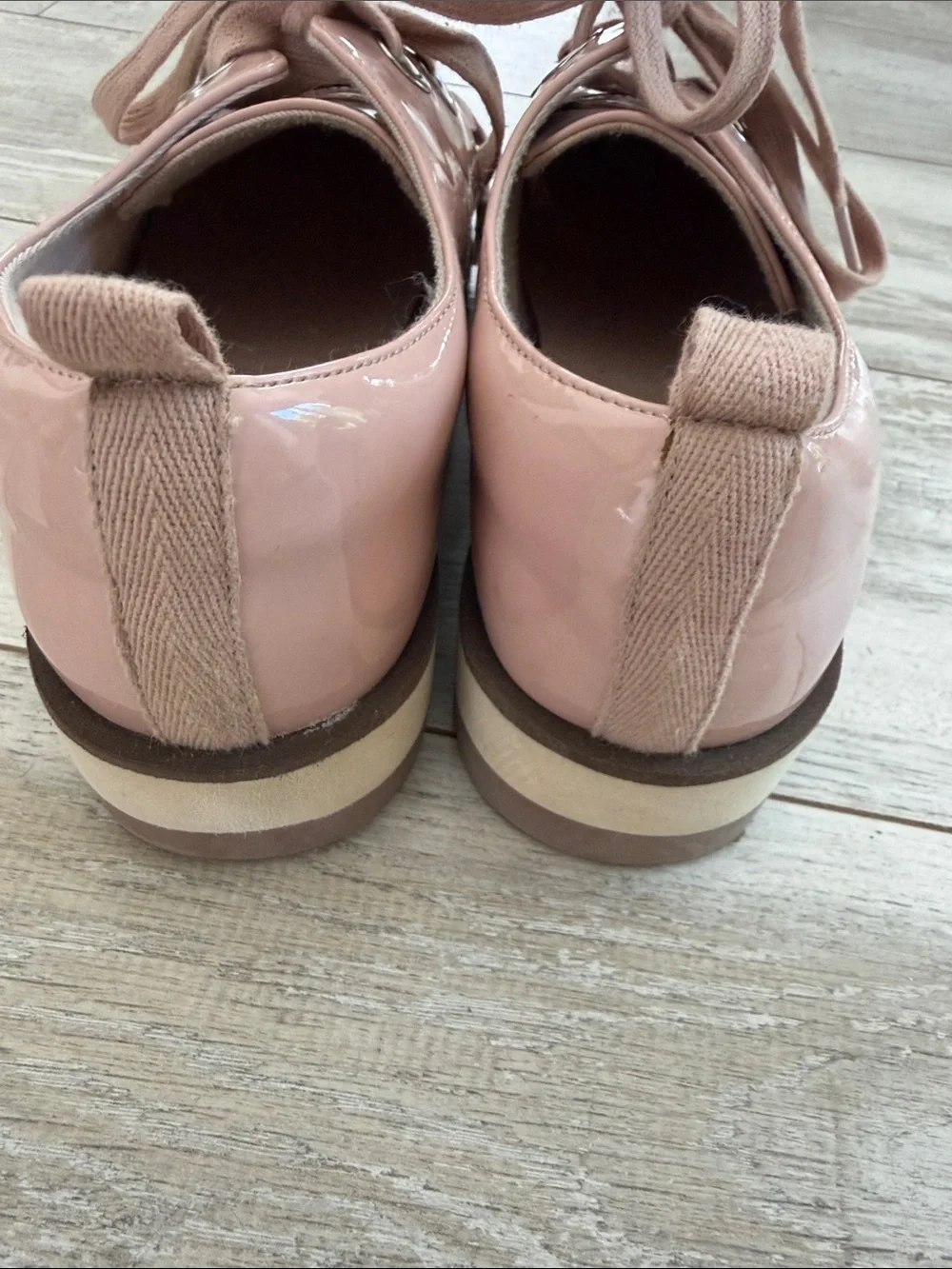 Zara Blush Pink Patent Fringe Lace-Up Flats
